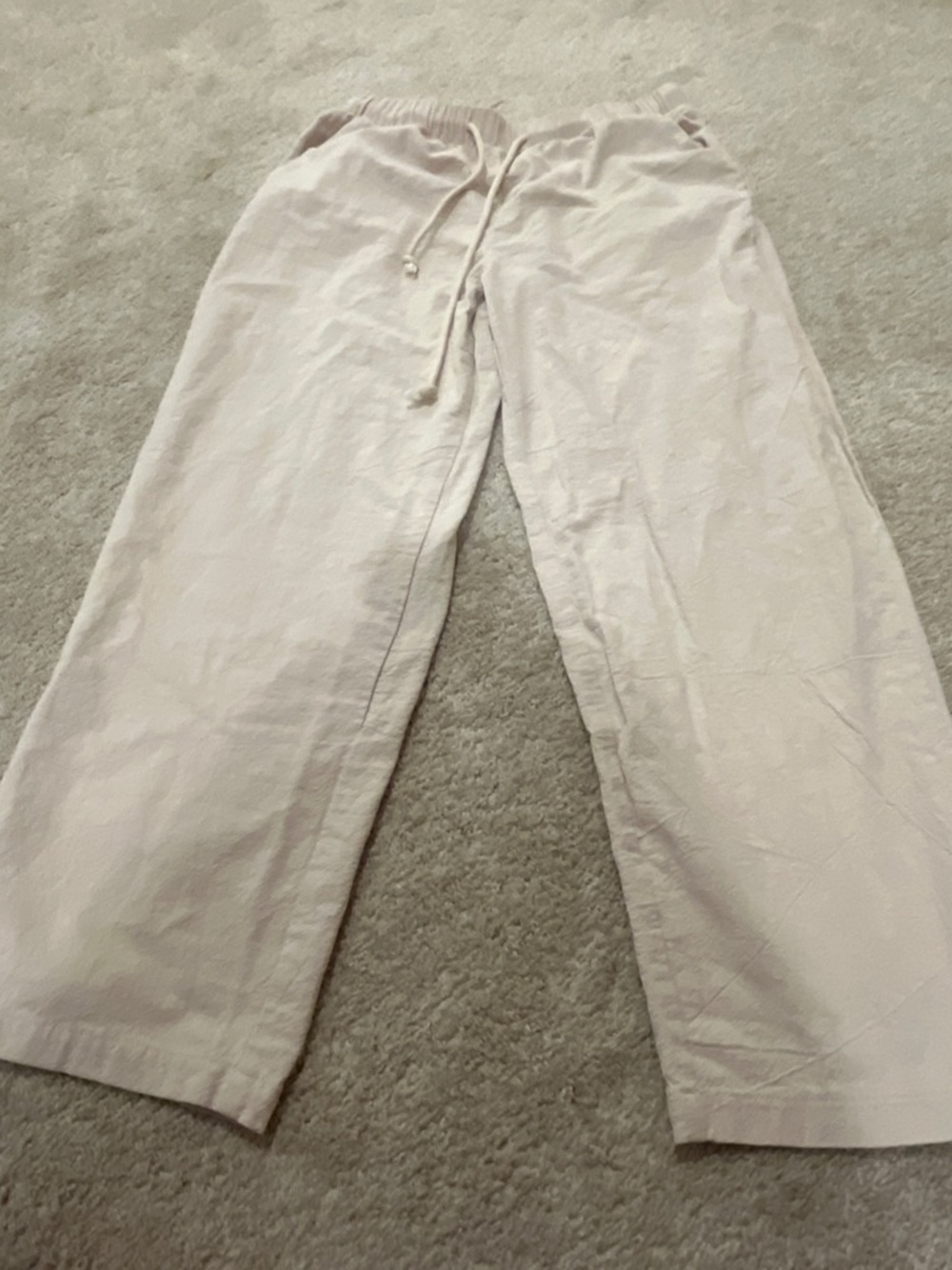 Light Beige Drawstring Wide-Leg Pants